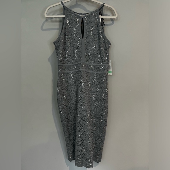 Silver, sequined, sleeveless dress with tie back - Picture 7 of 14